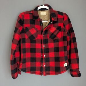 Weatherproof vintage kids red and black checkered button front fleece line jack